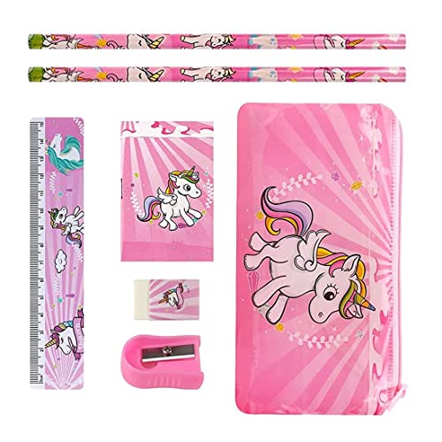 IUDWCG - 1 Pcs Schreibwaren-Set, Einhorn-Mädchen-Geschenk, Einhorn-Bleistift-Set Bleistift-Box, enthält Bleistift, Lineal, Radiergummi, Einhorn Stift niedlichen Mädchen Geschenk von IUDWCG
