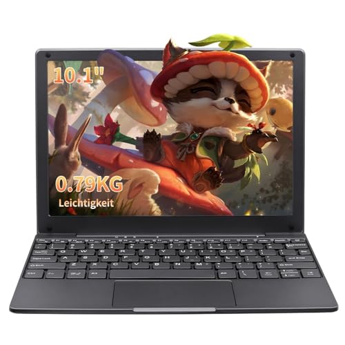 IUGNG 10,1 Zoll Laptop Celeron N4020 (bis zu 2,8 GHz), 8 GB RAM, 128 GB SSD, Win 11 Dual Band WiFi 2,4G+5G FHD Bluetooth 5.0 USB3.0 HDMI Kabellose Maus und deutsche Silikon-Tastaturhülle, Grau von IUGNG