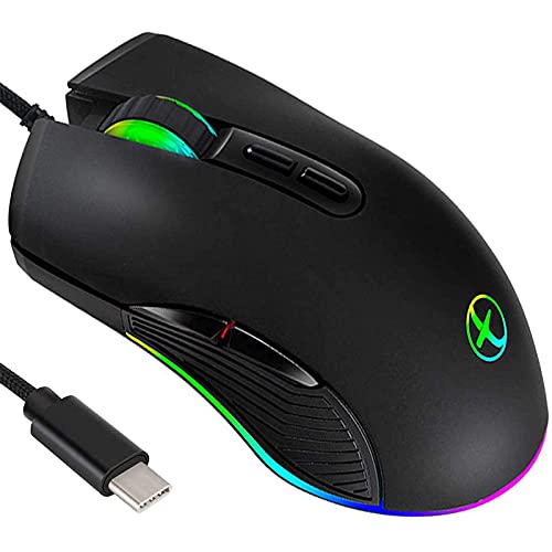 IULONEE Gaming Maus USB Typ C RGB Kabelgebundene Computer Mäuse Ergonomische Gamer Mouse Kompatibel mit M@c, PC, Matebook, Chromebook, Universal Laptop Windows Zubehör Schwarz von IULONEE