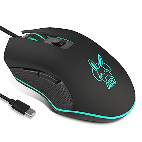 IULONEE Kabelgebundene Gaming-Maus USB C geräuscharmes Klicken 7 Farben Hintergrundbeleuchtung optische Typ-C Gaming-Maus mit 2400 DPI und 6 Tasten für PC Computer Laptop Desktop Mac Schwarz von IULONEE