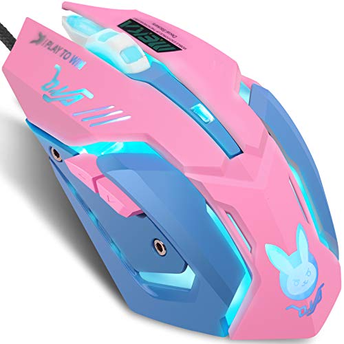 IULONEE Wired Gaming Mouse USB Silent 7 Farben Optische Spielmäuse mit Hintergrundbeleuchtung Ergonomische Maus in voller Größe 3200 DPI für PC Computer Laptop Desktop (Pink und Blau) von IULONEE