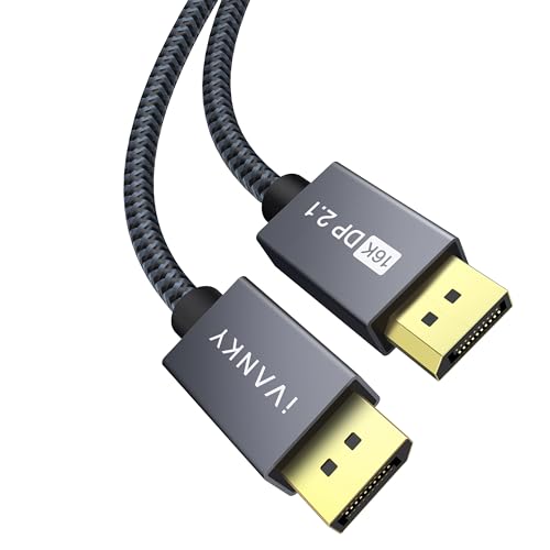 IVANKY 16K DisplayPort Kabel 2.1 3M, Kabel Displayport 4K@240Hz/165Hz/144Hz, 16K@60Hz, 8K@120Hz, 2K@240Hz, DP Kabel 2.1 Kompatibel mit HDR10, FreeSync, G-Sync, 80Gbps für Gaming Monitor - Grau von IVANKY
