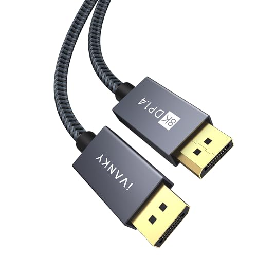 IVANKY DisplayPort Kabel 1.4 3M, 8K@60Hz, 4K@165Hz, 2K@240Hz, DP 1.4 Kompatibel mit HDR10, FreeSync, G-Sync, DTS-HD, 32,4Gbps DSC1.2, Geeignet für Gaming Monitor Grafikkarte - Grau von IVANKY