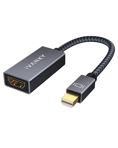 IVANKY Mini DisplayPort to HDMI Adapter, Thunderbolt 2 (Mini DP) HDMI Adapter Nylon, geeignet für MacBook Air/Pro, Microsoft Surface Pro, Monitor, Projektor und weitere – 20cm, Grau von IVANKY