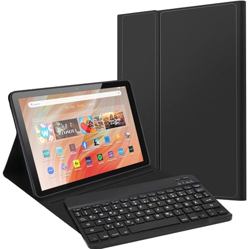 IVEOPPE Fire HD 10 Tablet 2023 Tastatur Hülle, Tastatur für HD 10/HD 10 Plus Tablet (13th Generation, 2023) 10,1 Zoll, Abnehmbarer Beleuchtung Wireless Bluetooth Tastatur QWERTZ Layout, Schwarz von IVEOPPE