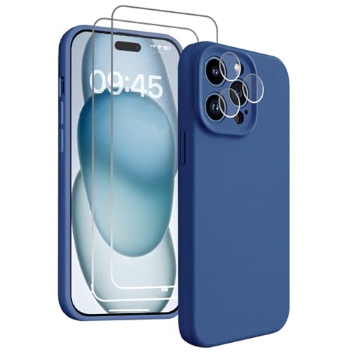 IVEOPPE Hülle Flüssig Silikon Case für iPhone 15 Pro - 3-in-1-Set (1 Handyhülle+2 Schutzfolie), Handyhülle mit Vollständiger Kameraschutz und Schutz des Kameraobjektivs, Stoßfest Kratzfest Schutzhülle von IVEOPPE