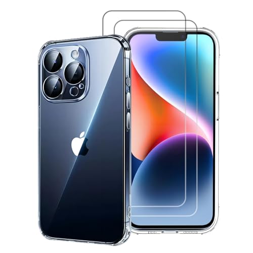 IVEOPPE Hülle für iPhone 15 Pro Max - 3-in-1-Set (1 Handyhülle+2 Schutzfolie), Handyhülle mit Vollständiger Kameraschutz, Stoßfest Kratzfest Schutzhülle, Vergilbungsbeständig Transparent von IVEOPPE