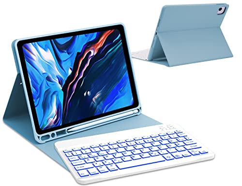 IVEOPPE Tastatur iPad Air 5. Generation, iPad Air 5 Hülle mit Tastatur 10.9" 2022, Magnetisch Abnehmbarer QWERTZ Bluetooth 7-Farbige Beleuchtung Tastatur für iPad Pro 11, iPad Air 5/4, Himmelblau von IVEOPPE