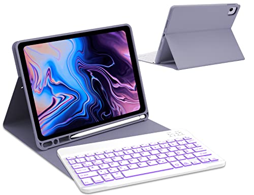 IVEOPPE Tastatur iPad Air 5. Generation, iPad Air 5 Hülle mit Tastatur 10.9" 2022, Magnetisch Abnehmbarer QWERTZ Bluetooth 7-Farbige Beleuchtung Tastatur für iPad Pro 11, iPad Air 5/4, Lila von IVEOPPE