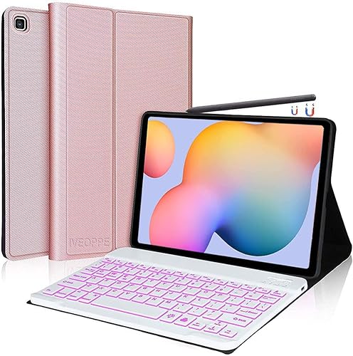 IVEOPPE Samsung Galaxy Tab S6 Lite Hülle mit Tastatur, Samsung S6 Lite Beleuchtete Bluetooth Tastatur, Samsung Tablet Tastatur für Tab S6 Lite 10,4 Zoll 2022/2020 (SM-P610/P613/P615/P619)，Rose von IVEOPPE