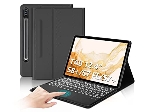 IVEOPPE Samsung Galaxy Tab S7 FE Tastatur, Tastatur Hülle für Samsung Galaxy Tab S7 FE/S7+/S8+ 12.4'', Abnehmbarer Tastatur für Galaxy Tab S7 Plus/S8 Plus mit QWERTZ Layout, Grau von IVEOPPE