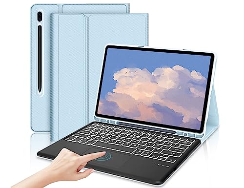 IVEOPPE Samsung Galaxy Tab S7 Fe Tastatur, Tastatur Hülle mit Touchpad für Samsung Galaxy Tab S7 FE/S7+/S8+ 12.4'', Abnehmbarer Tastatur für Galaxy Tab S7 Plus/S8 Plus mit QWERTZ Layout, Babyblau von IVEOPPE