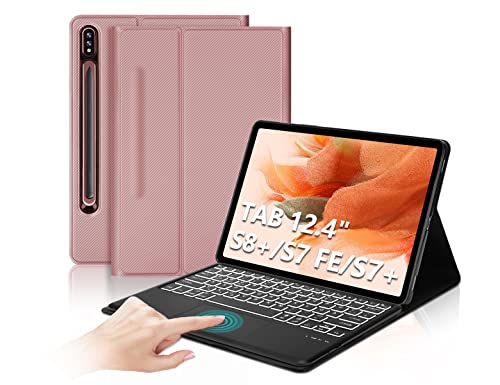 IVEOPPE Samsung Galaxy Tab S7 Fe Tastatur, Tastatur Hülle mit Touchpad für Samsung Galaxy Tab S7 FE/S7+/S8+ 12.4'', Abnehmbarer Tastatur für Galaxy Tab S7 Plus/S8 Plus mit QWERTZ Layout, Roségold von IVEOPPE