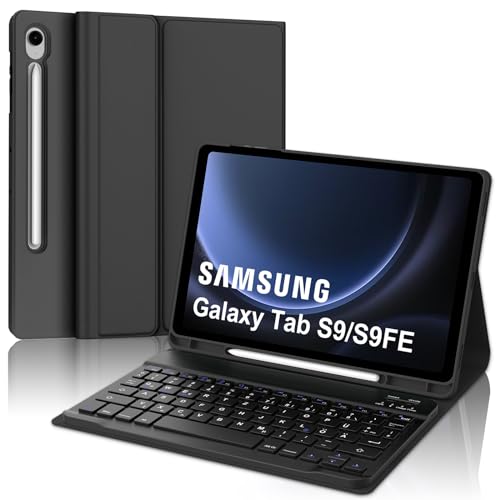 IVEOPPE Tastatur für Samsung Galaxy Tab S9FE/S10FE 10.9", Hülle Tastatur Galaxy Tab S9/S10FE 2025, Magnetisch Abnehmbarer mit QWERTZ Keyboard für Samsung S10FE/S9FE/S9 10.9 Zoll 2025, Schwarz von IVEOPPE
