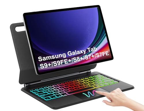 IVEOPPE Samsung Galaxy Tab S9 Fe Plus Hülle mit Tastatur - Samsung Galaxy Tab S9 Plus Tastatur, Magic-Stand Tastatur Hülle für Samsung Tab S9 FE+/S9+/S8+/S7+ 12.4 Zoll 2023, Multi-Touch-Trackpad von IVEOPPE