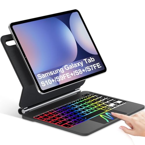 IVEOPPE Samsung Galaxy Tab S9 Fe Plus Hülle mit Tastatur - Samsung Galaxy Tab S9+ Tastatur, Magic-Stand Tastatur Hülle für Samsung Tab S9 FE+/S9+/S8+/S7+ 12.4 Zoll, Multi-Touch-Trackpad von IVEOPPE
