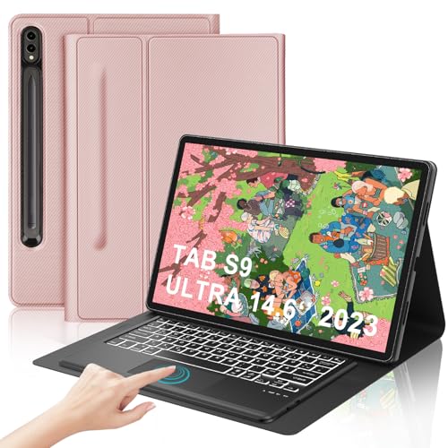 IVEOPPE Samsung Galaxy Tab S9 Ultra Hülle mit Tastatur - Samaung S9 Ultra Tablet Hülle mit Tastatur mit Touchpad für Samsung Tablet S9 Ultra 14.6 Zoll, QWERTZ Abnehmbare Trackpad Keyboard, Rose von IVEOPPE