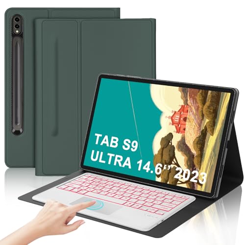 IVEOPPE Samsung Tab S9 Ultra 14.6" Hülle mit Tastatur 2023, Tastatur für Galaxy Tab S9 Ultra, Magnetisch Abnehmbarer Tastatur Samsung S9 Ultra mit QWERTZ Layout Pencil Halter, Dunkelgrünes von IVEOPPE