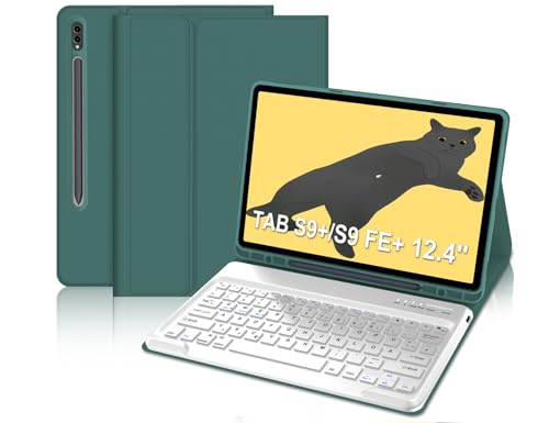 IVEOPPE Samsung Tab S9+ Hülle mit Tastatur - Tablet Hülle für Samsung Galaxy Tablet S9 Plus/S9 FE Plus, Abnehmbare Samsung Tablet Tastatur für Tab S9 Plus/S9 FE+, Galaxy Tab S9 Plus Hülle, Dunkelgrün von IVEOPPE