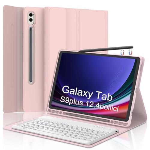 IVEOPPE Samsung Tab S9 Plus Tastatur - Samsung Galaxy Tab S9+ Hülle mit Tastatur, Samsung Tablet Hülle für Samsung Tab S9+12.4 Zoll 2023, Deutsches QWERTZ-Layout Kabellose Tastatur, Roségold von IVEOPPE