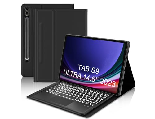 IVEOPPE Samsung Tab S9 Ultra 14.6" Hülle mit Tastatur 2023, Tastatur für Galaxy Tab S9 Ultra mit Touchpad, Magnetisch Abnehmbarer Tastatur Samsung S9 Ultra mit QWERTZ Layout Pencil Halter, Schwarz von IVEOPPE