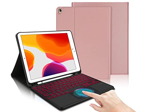 IVEOPPE Tastatur 9. Generation mit Touchpad, 10.2" Tastatur mit Hülle (9./8./7. Generation), Magnetisch Abnehmbarer mit QWERTZ für Air 3 und Pro 10.5, Rose Gold von IVEOPPE
