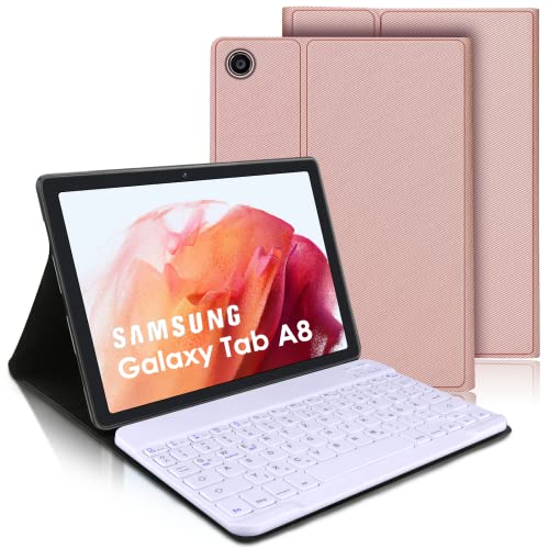 IVEOPPE Samsung Tablet A8 Hülle mit Tastatur, Galaxy Tab A8 Hülle mit Tastatur, Magnetische Kabellose Bluetooth-Tastatur für Galaxy Tab A8 10,5 Zoll, 2022(SM-X200/X205/X207), QWERTZ Layout, Rosé von IVEOPPE