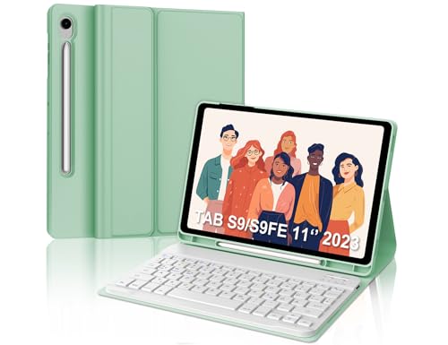 IVEOPPE Samsung Tablet S9 Hülle mit Tastatur - Samsung Tablet Tastatur mit Hülle für Galaxy Tab S9 Fe 10,9 Zoll/S9 11 Zoll 2023 (SM-X710/SM-X716B/SM-X718U), QWERTZ-Deutsches Bluetooth Tastatur, Grün von IVEOPPE
