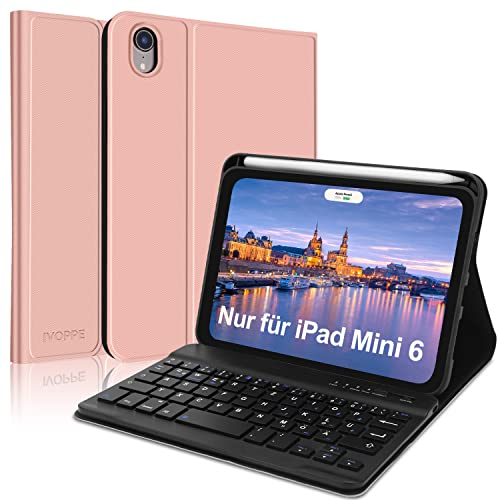 IVEOPPE Tastatur Hülle Kompatibel mit iPad Mini 6 2021 (6.Generation), Deutsches QWERTZ Abnehmbare Bluetooth Tastatur, Schutzhülle mit Pencil Halter für iPad Mini 6 2021 8,3 Zoll, Roségold von IVEOPPE