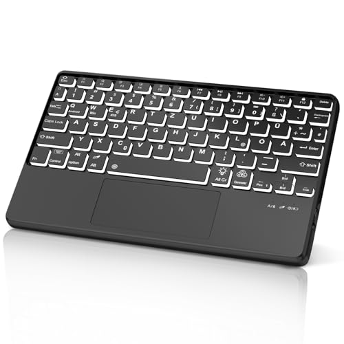 IVEOPPE Bluetooth Tastatur mit Touchpad iPad/Samsung/Lenovo, Deutsch QWERTZ Layout für iOS, Android-Tablets, 7-Farbige Beleuchtung Wiederaufladbar Tastatur für Galaxy Tab, Xiaomi Pad, Lenovo, Schwarz von IVEOPPE