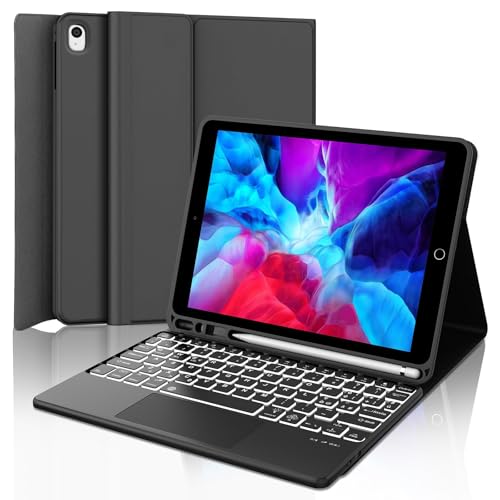 IVEOPPE Tastatur Hülle für iPad 10.2 Zoll (9/8/7 Generation), Tastatur für iPad Air 3rd und iPad Pro 10.5, Wiederaufladbar Abnehmbar BT-Tastatur, Touchpad Deutsches QWERTZ-Layout, Schwarz von IVEOPPE