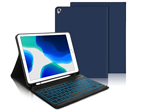 IVEOPPE Tastatur Hülle für iPad 9.Gen,Abnehmbarer 7-Farbiger Bluetooth iPad Tastatur mit Schutzhülle/Pencil Halter,Schwarz von IVEOPPE