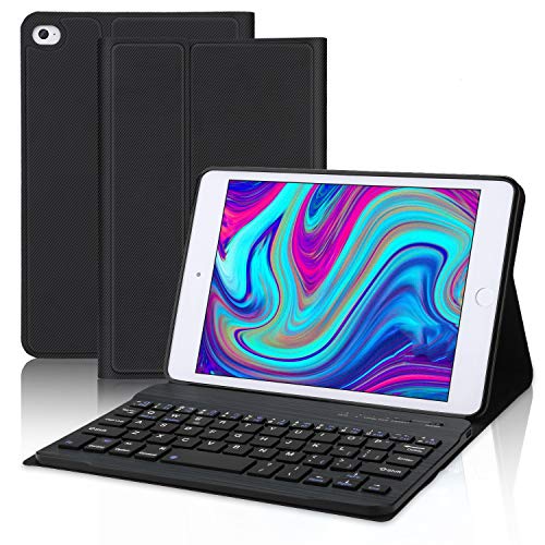 IVEOPPE Tastatur Hülle für iPad Mini 7.9 Zoll 5. Generation 2019 /iPad Mini 4/3/2/1, Bluetooth Deutsches QWERTZ Tastatur Hülle, Slim Cover mit Abnehmbarer Tastatur (Schwarz) von IVEOPPE