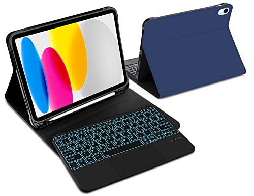 IVEOPPE Tastatur Hülle mit Trackpad für iPad 10. Generation, Schutzcase mit Pencil Halter,Magnetisch Abnehmbarer Notebook-ähnlicher Tastatur, Deutsches QWERTZ-Layout, Navy blau von IVEOPPE