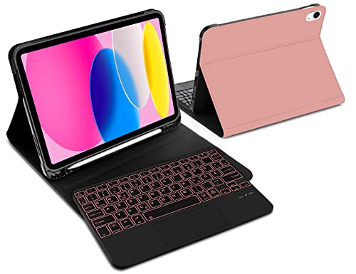 IVEOPPE Tastatur iPad 10. Generation, iPad 10 Hülle mit Tastatur 10,9 Zoll 2022, Magnetisch Abnehmbare 7-Farbige Beleuchtung Bluetooth QWERTZ Hülle Tastatur für iPad 10 Generation, Roségold von IVEOPPE