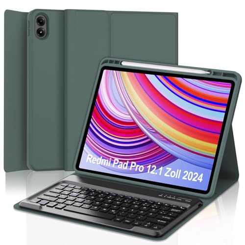 IVEOPPE Hülle Tastatur für Redmi Pad Pro 12.1, Tastatur für Xiaomi Poco Pad 2024, Bluetooth Magnetisch Keyboard für Redmi pad Pro/Xiaomi Poco pad 12.1 Zoll, Dunkelgrün von IVEOPPE