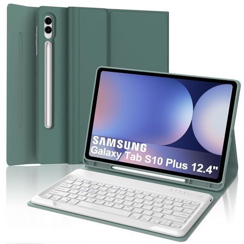 IVEOPPE Tastatur für Samsung Galaxy Tab S10+/S9FE+/S9+, Hülle Tastatur Kompatibel mit Samsung Galaxy Tab S9/S9FE/S10 Plus 12.4 Zoll 2023/2024, Bluetooth Magnetisch mit QWERTZ Layout, Dunkelgrün von IVEOPPE