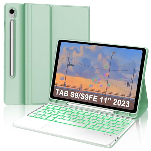 Tastatur für Samsung Galaxy Tab S9FE/S10FE 10.9", Hülle Tastatur Galaxy Tab S9/S10FE 2025 con Touchpad, Magnetisch Beleuchtung mit QWERTZ Keyboard für Samsung S10FE/S9FE/S9 10.9 Zoll 2025, Grün von IVEOPPE