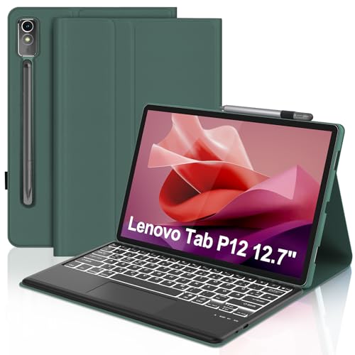 IVEOPPE Tastatur für Tab P12, Hülle mit Tastatur für P12 12.7" 2023, Magnetische Bluetooth 7 Farbige Beleuchtung QWERTZ Touchpad Tastatur für P12 Pro Tablet 12,7 Zoll, Dunkelgrünes von IVEOPPE