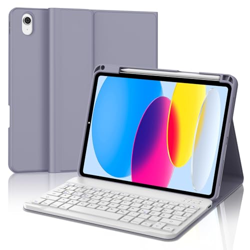IVEOPPE Hülle mit Tastatur für iPad A16 11 Generation 2025/10 Generation 2022, Bluetooth Magnetische Tastatur für iPad 11./10. Gen (11/10.9 Zoll), QWERTZ Layout Keyboard, Lila von IVEOPPE