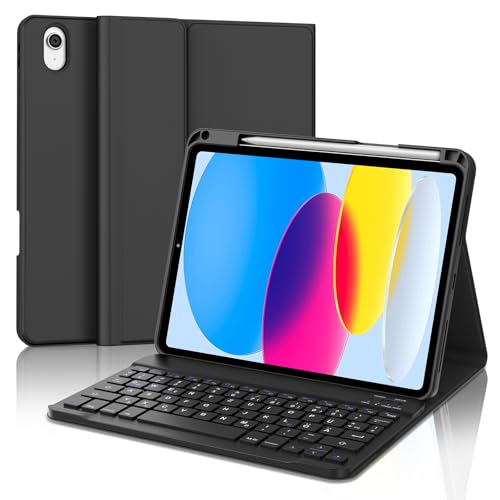 IVEOPPE Hülle mit Tastatur für iPad A16 11 Generation 2025/10 Generation 2022, Bluetooth Magnetische Tastatur für iPad 11./10. Gen (11/10.9 Zoll), QWERTZ Layout Keyboard, Schwarz von IVEOPPE