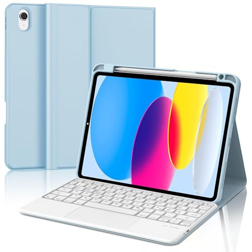 IVEOPPE Hülle mit Tastatur für iPad A16 11 Generation 2025/10 Generation 2022, Bluetooth Magnetische Tastatur für iPad 11./10. Gen (11/10.9 Zoll) Con Touchpad, QWERTZ Layout Keyboard, Blau von IVEOPPE