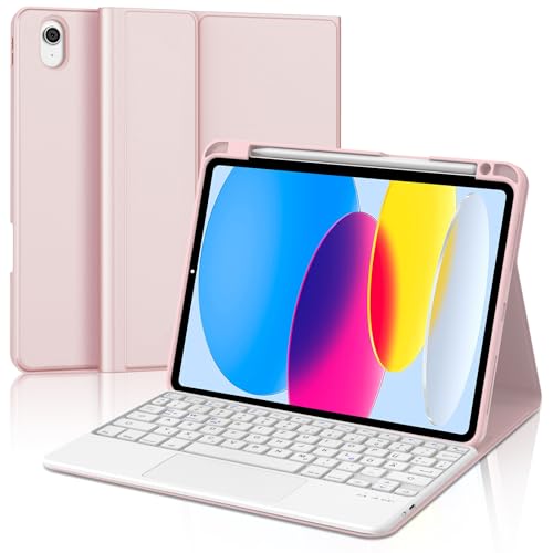 IVEOPPE Hülle mit Tastatur für iPad A16 11 Generation 2025/10 Generation 2022, Bluetooth Magnetische Tastatur für iPad 11./10. Gen (11/10.9 Zoll) Con Touchpad, QWERTZ Layout Keyboard, Rosa von IVEOPPE