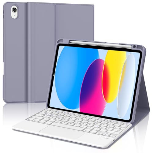 IVEOPPE Hülle mit Tastatur für iPad A16 11 Generation 2025/10 Generation 2022, Bluetooth Magnetische Tastatur für iPad 11./10. Gen (11/10.9 Zoll) Con Touchpad, QWERTZ Layout Keyboard, Lila von IVEOPPE