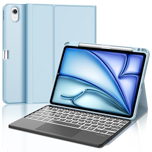 Tastatur für iPad Air 11 2025 M3/2024 M2 con Touchpad, Schutzhülle mit Stifthalter, Hülle mit Bluetooth Magnetisch QWERTZ Beleuchtung Tastatur für iPad Air 7./6. Generation 11 Zoll M3/M2, Blau von IVEOPPE