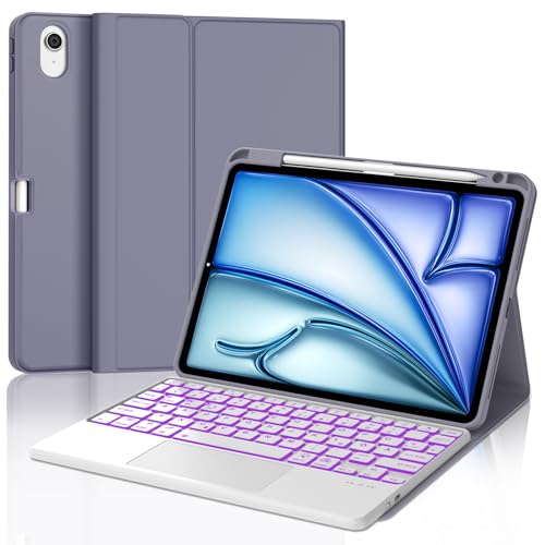Tastatur für iPad Air 11 2025 M3/2024 M2 con Touchpad, Schutzhülle mit Stifthalter, Hülle mit Bluetooth Magnetisch QWERTZ Beleuchtung Tastatur für iPad Air 7./6. Generation 11 Zoll M3/M2, Lila von IVEOPPE