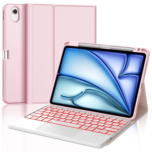 Tastatur für iPad Air 11 2025 M3/2024 M2 con Touchpad, Schutzhülle mit Stifthalter, Hülle mit Bluetooth Magnetisch QWERTZ Beleuchtung Tastatur für iPad Air 7./6. Generation 11 Zoll M3/M2, Rosa von IVEOPPE