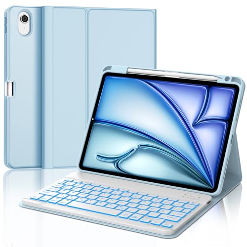 IVEOPPE Tastatur für iPad Air 11 2025 M3/2024 M2, 7-Farbige Beleuchtung, Schutzhülle mit Stifthalter, Hülle mit Bluetooth Magnetisch QWERTZ Tastatur für iPad Air 7./6. Generation 11 Zoll M3/M2, Blau von IVEOPPE