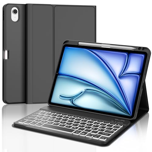 Tastatur für iPad Air 11 2025 M3/2024 M2, 7-Farbige Beleuchtung, Schutzhülle mit Stifthalter, Hülle mit Bluetooth Magnetisch QWERTZ Tastatur für iPad Air 7./6. Generation 11 Zoll M3/M2, Schwarz von IVEOPPE