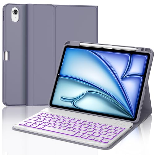 IVEOPPE Tastatur für iPad Air 11 2025 M3/2024 M2, 7-Farbige Beleuchtung, Schutzhülle mit Stifthalter, Hülle mit Bluetooth Magnetisch QWERTZ Tastatur für iPad Air 7./6. Generation 11 Zoll M3/M2, Lila von IVEOPPE